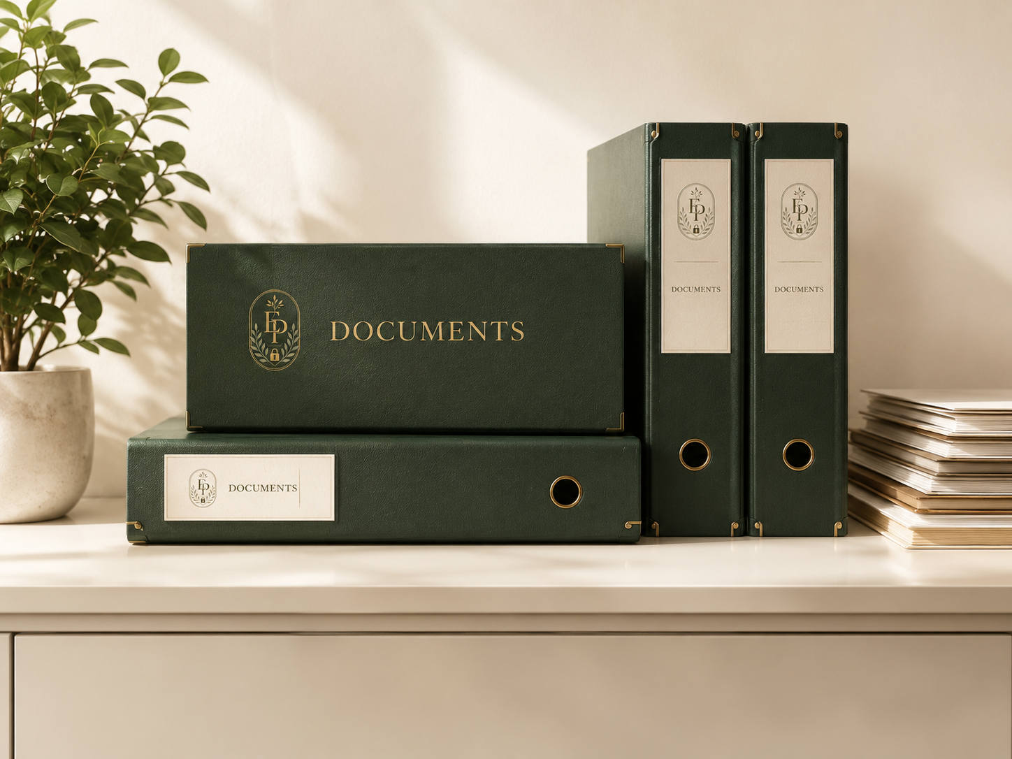 Organized green documentation binders